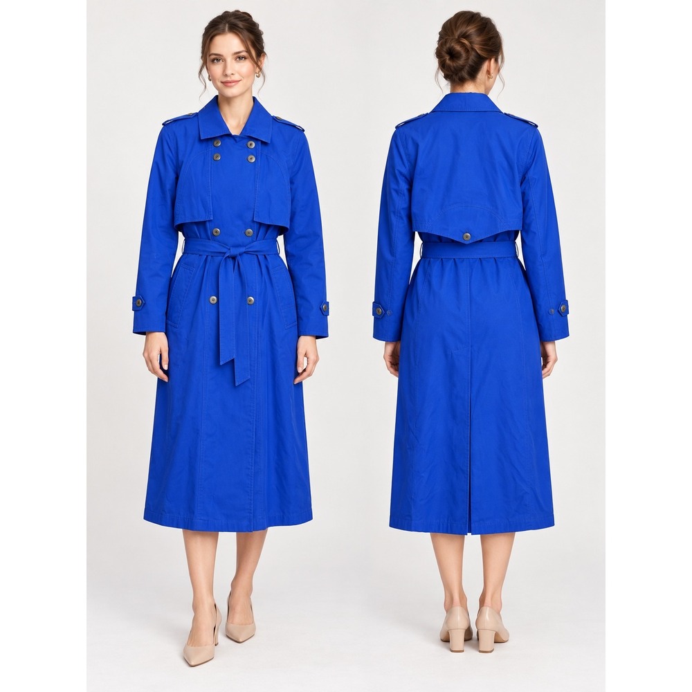 J. Gallery Royal Blue Double Breasted Belted Trench Coat Size 5/6 Storm Vent